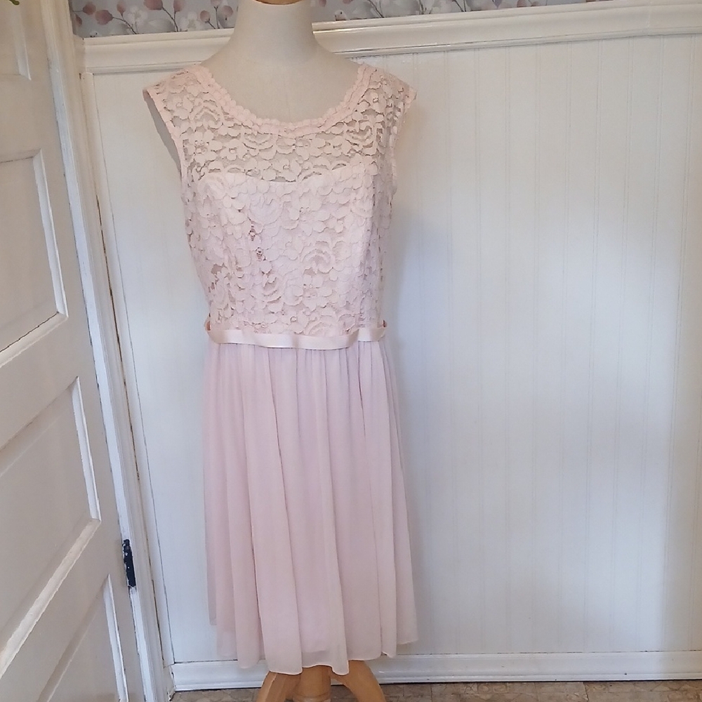 David's Bridal Blush Lace Midi Dress